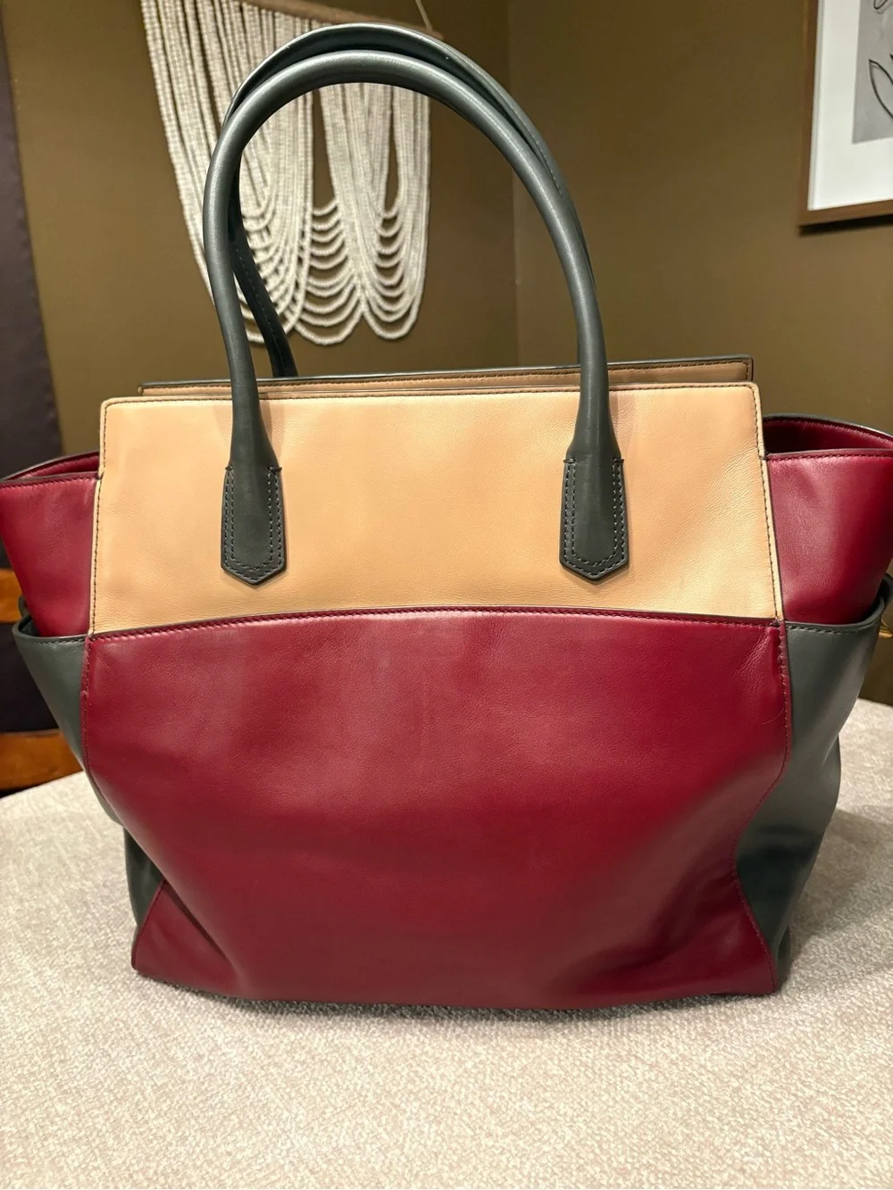 Reed Krakoff Colorblock Leather Tote Bag in Burgundy, Beige & Gray